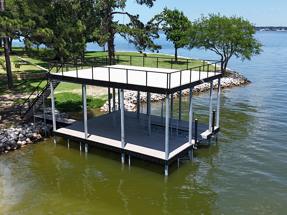 Heavy Duty Aluminum Docks in Walden on Lake Conroe | Two Story Dock Project