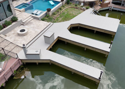 Custom Wood Dock on Lake Conroe | Two Boat Slips & Swim Deck