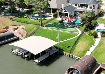 Custom Lake Conroe Boat Cover and Dock System WIth Osprey Boat Lift