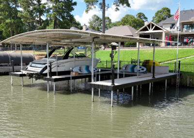 Custom Lake Conroe Boat Cover and Dock System WIth Osprey Boat Lift