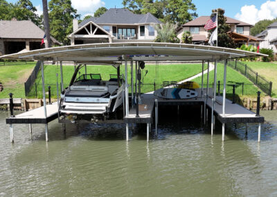 Custom Lake Conroe Boat Cover and Dock System WIth Osprey Boat Lift