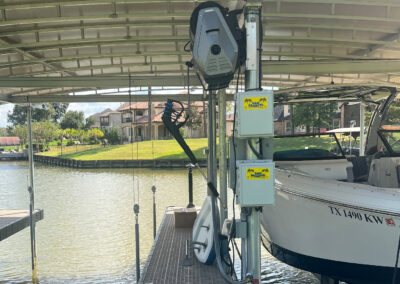 Custom Lake Conroe Boat Cover and Dock System WIth Osprey Boat Lift