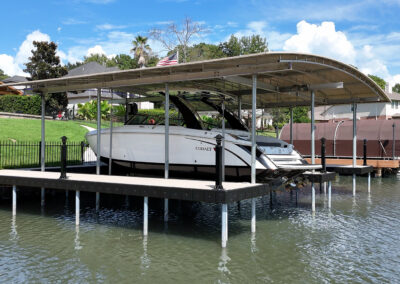 Custom Lake Conroe Boat Cover and Dock System WIth Osprey Boat Lift