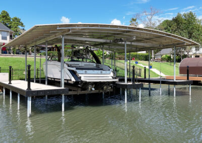 Custom Lake Conroe Boat Cover and Dock System WIth Osprey Boat Lift