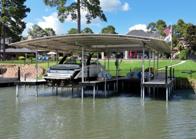 Custom Lake Conroe Boat Cover and Dock System WIth Osprey Boat Lift