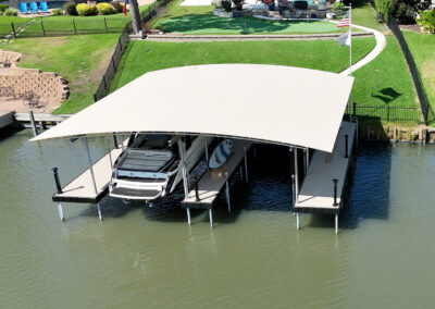 Custom Lake Conroe Boat Cover and Dock System WIth Osprey Boat Lift