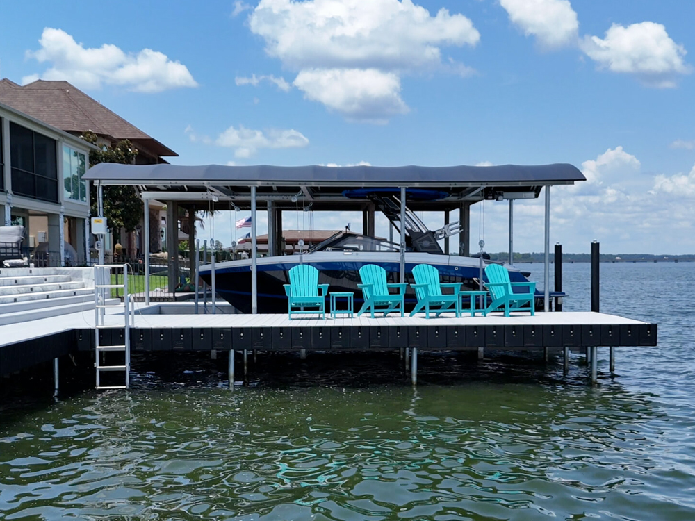 The-boat-lift-company-lake-conroe-livingston-houston-town-ponds-boat-osprey-Lift Custom Aluminum Dock & Bikini Top Boat Lift on Lake Conroe by the Boat Lift, Dock and Bulkhead Company
