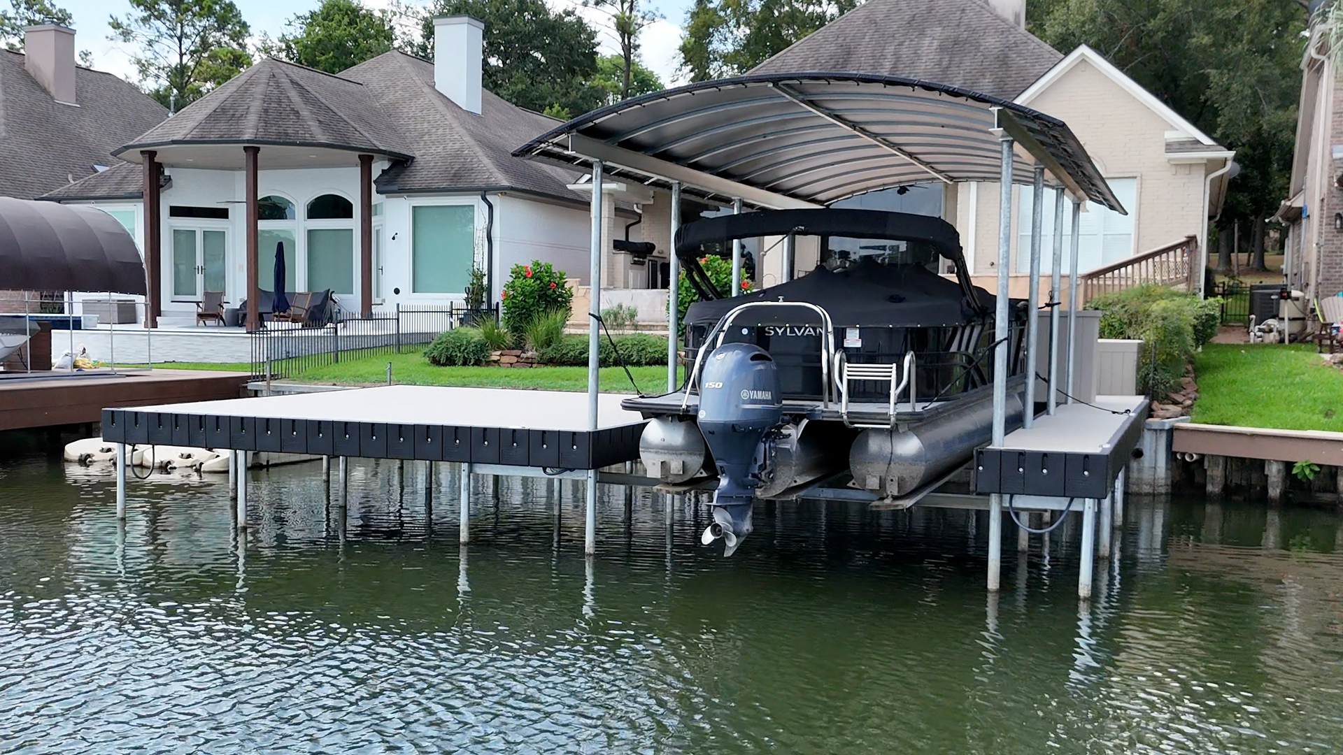 Watts-Aluminum-Dock-Deck-Bikini-Top-Lake-Conroe-5 Aluminum Dock, Bikini Top and Steel Bulkhead on Lake Conroe