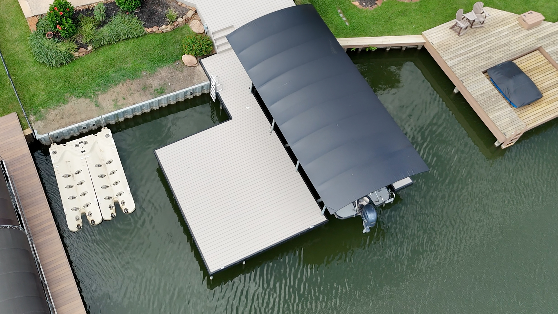 Watts-Aluminum-Dock-Deck-Bikini-Top-Lake-Conroe-6 Aluminum Dock, Bikini Top and Steel Bulkhead on Lake Conroe